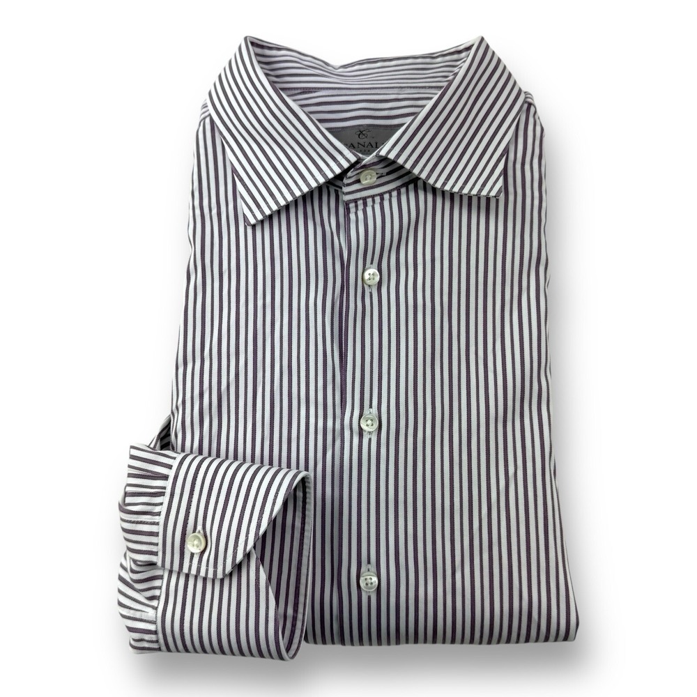 Canali 1934 Impeccabile Long Sleeve Stretch Button-Up White w/ Purple Stripe 46‎